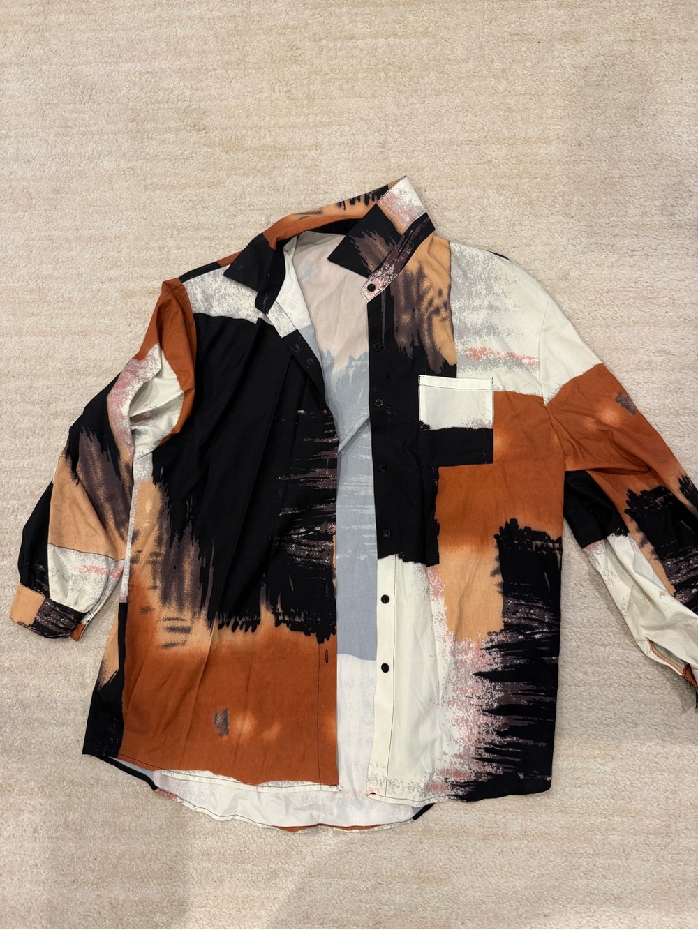 Abstract Brushstroke Print Shirt - Rust Black White